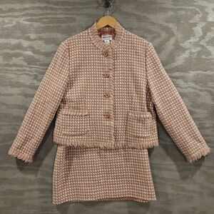 Pendleton Vintage Rose Manor Fringed Tweed Wool Blazer & Skirt Suit SZ 16 Lined